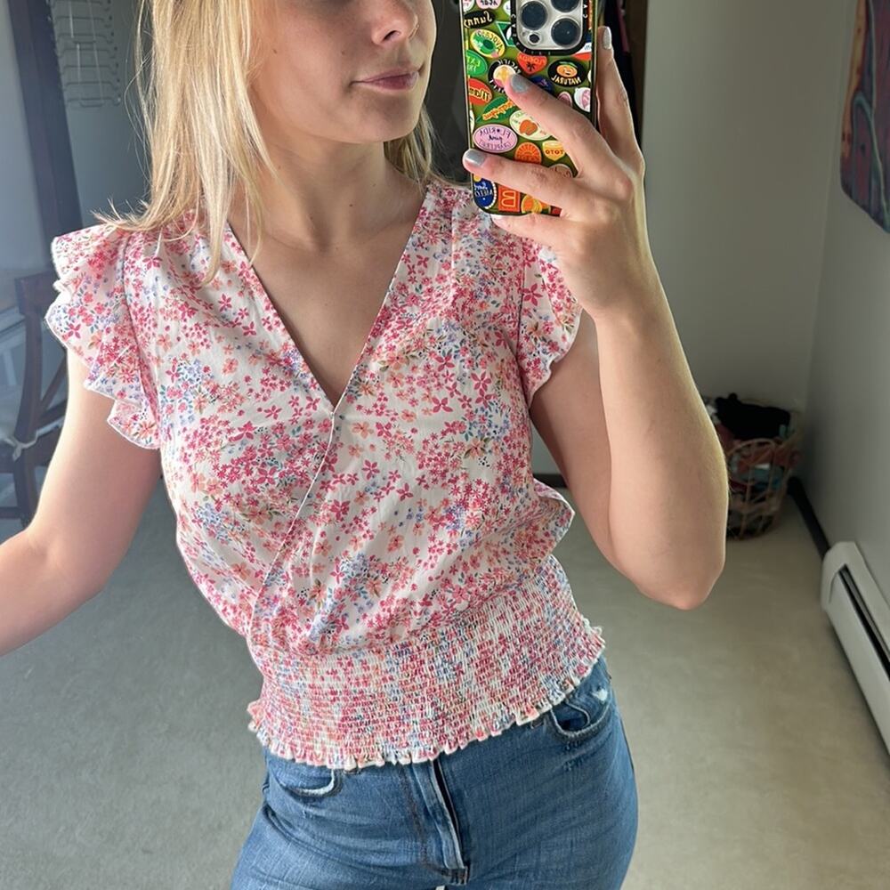 1.STATE: Dainty Floral Smocked Blouse